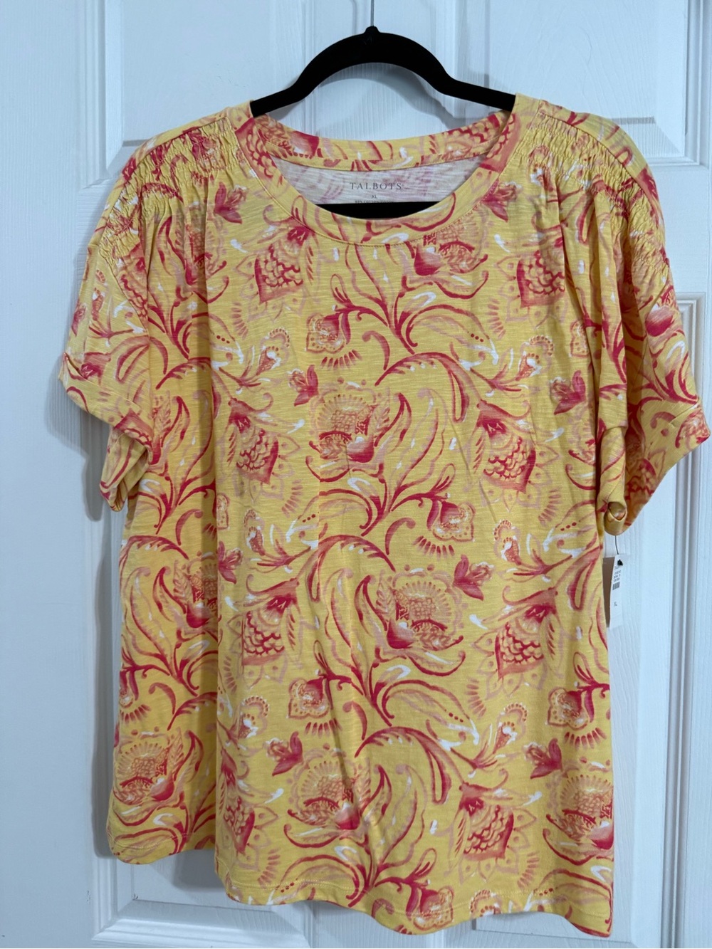 NWT Talbots Yellow Floral Short Sleeve Top